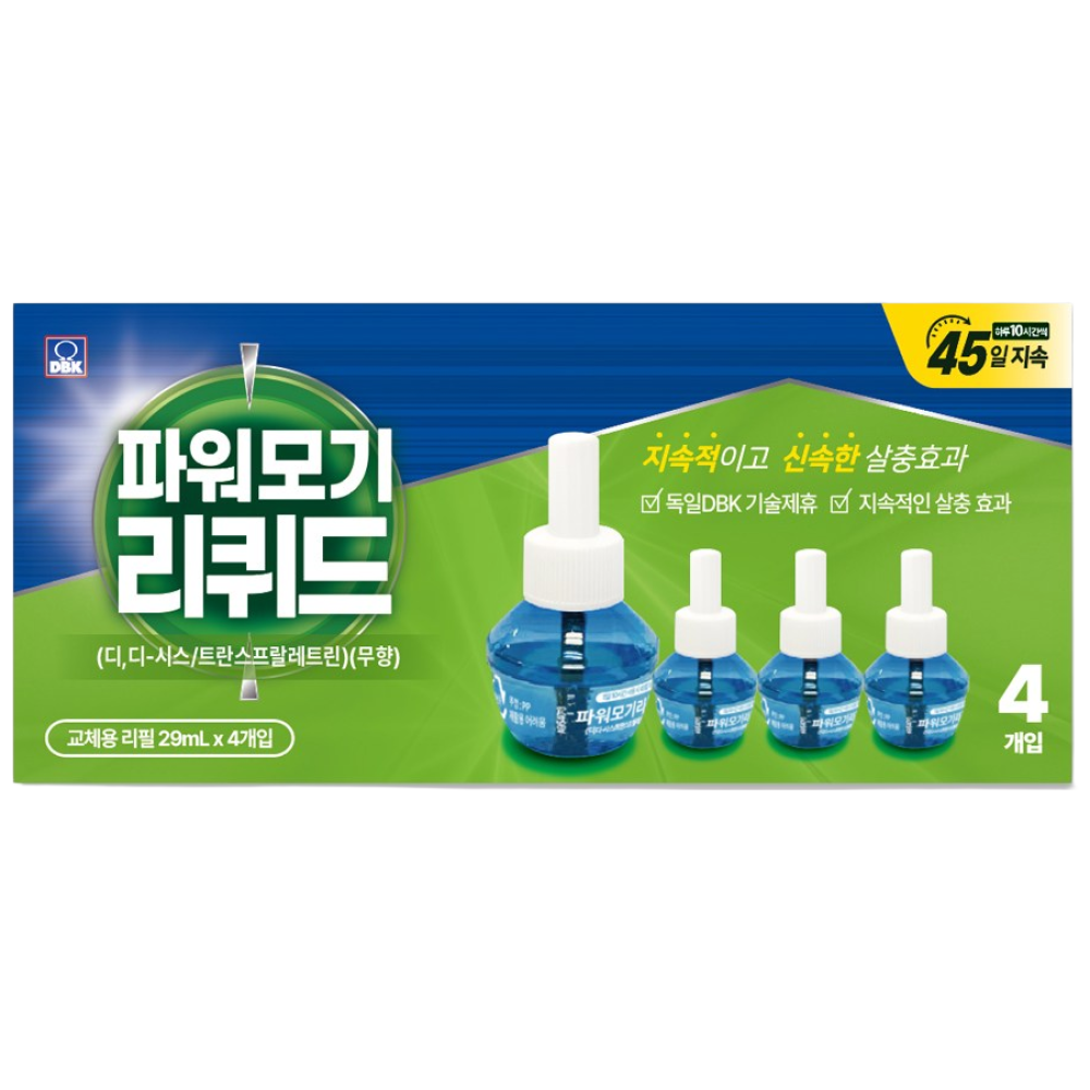 킬파프 파워리퀴드(액체) 전자 모기향 45일(29ml) 리필 4개팩 15,000원