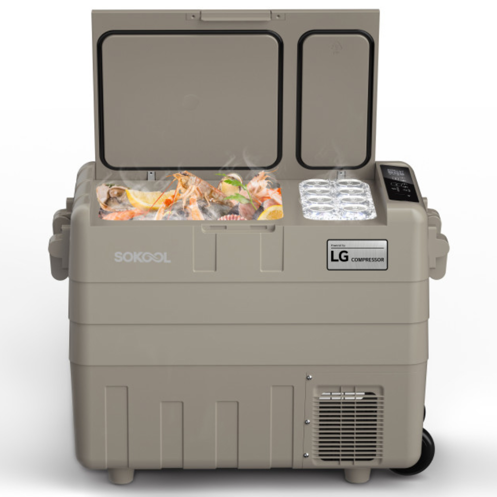 쏘쿨 듀얼플러스(50L) 배터리겸용 유무선 이동식 냉장고/냉동고 캠핑냉장고 휴대용 차량용 SKP50D+ (화이트색/카멜색상) 554,900원