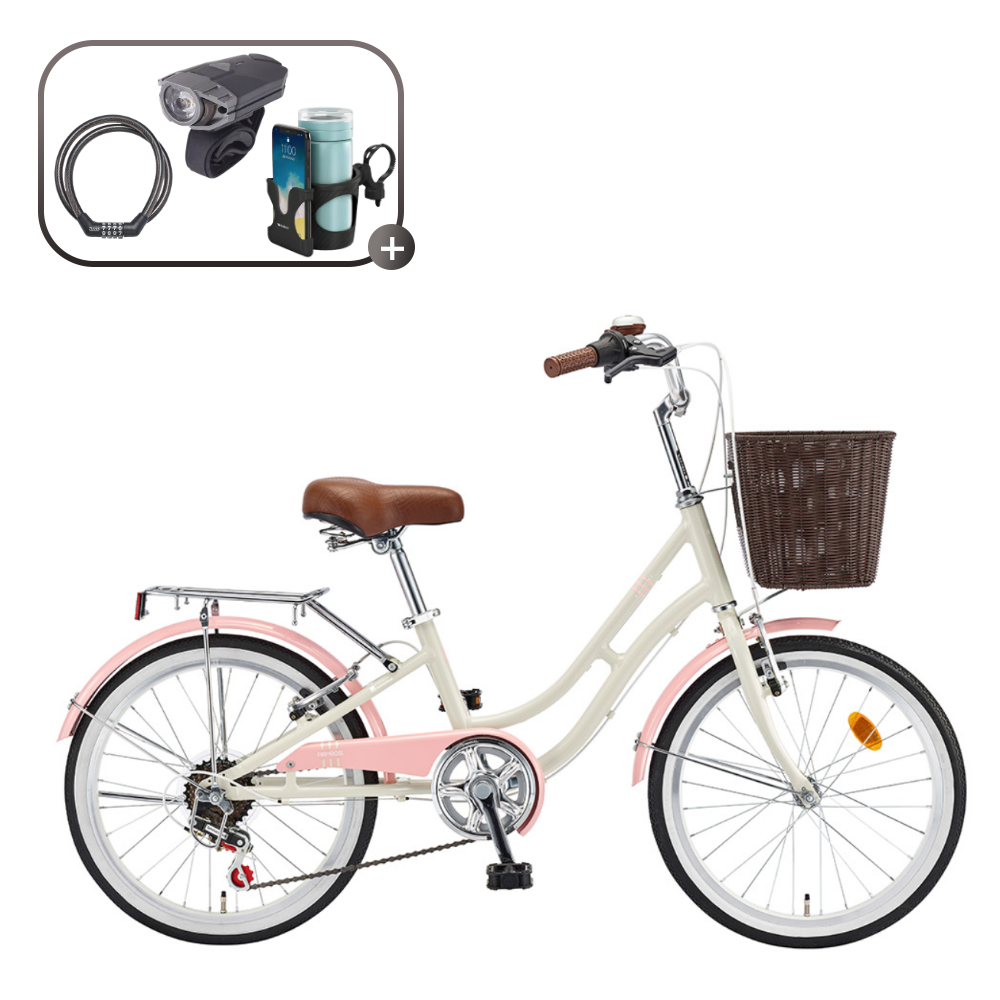 2026 삼천리 프림로즈 20 클래식 시티형 바구니 7단 알루미늄 주니어 자전거, 1개, 140cm, 아이보리(99% 조립) 342,000원