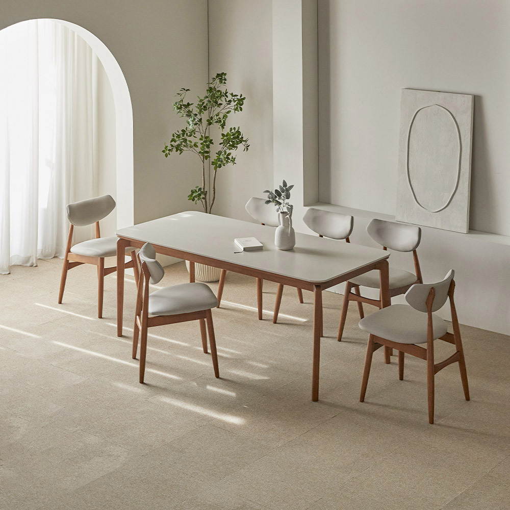 파로마 리샤르B 통세라믹 원목식탁 + 의자세트 6인 방문설치, 베이지상판+월넛원목, 일반의자 6 489,000원