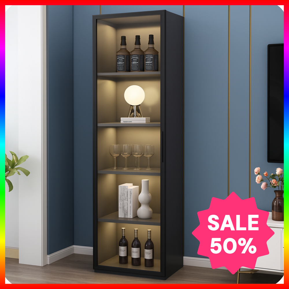 우암가구 위스키 장식장 LED 진열장 거실 피규어 DIY 수납장 레고 유리 선반, 그레이(5단) 248,000원