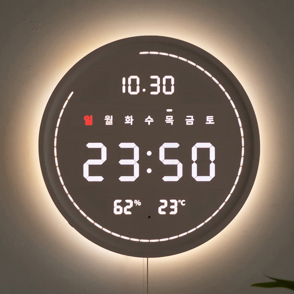 플라이토 3세대 백라이트 터닝 원형 온습도 LED 벽시계, 화이트 169,000원