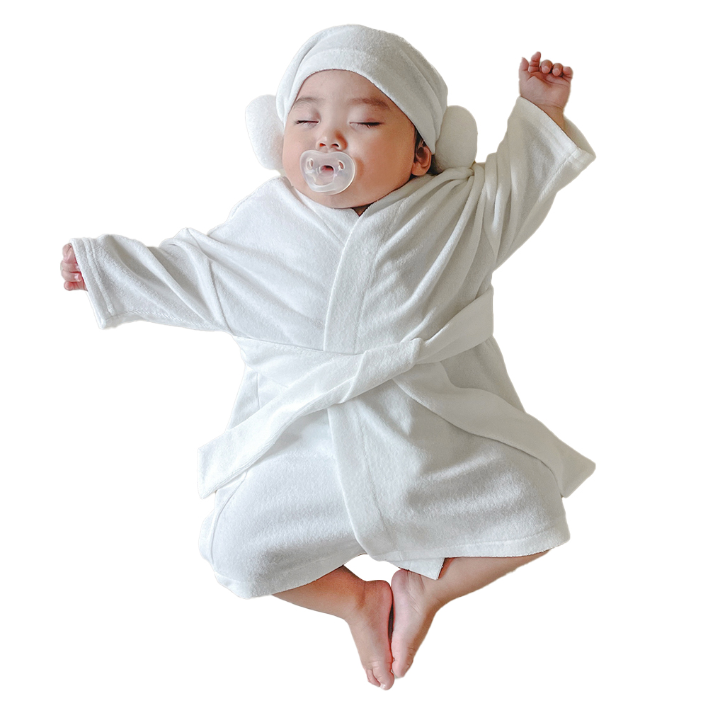 유아용 소프트 대나무 밤부 타올 가운 + 양머리 + 허리끈 세트 S, 화이트, 1세트 32,000원