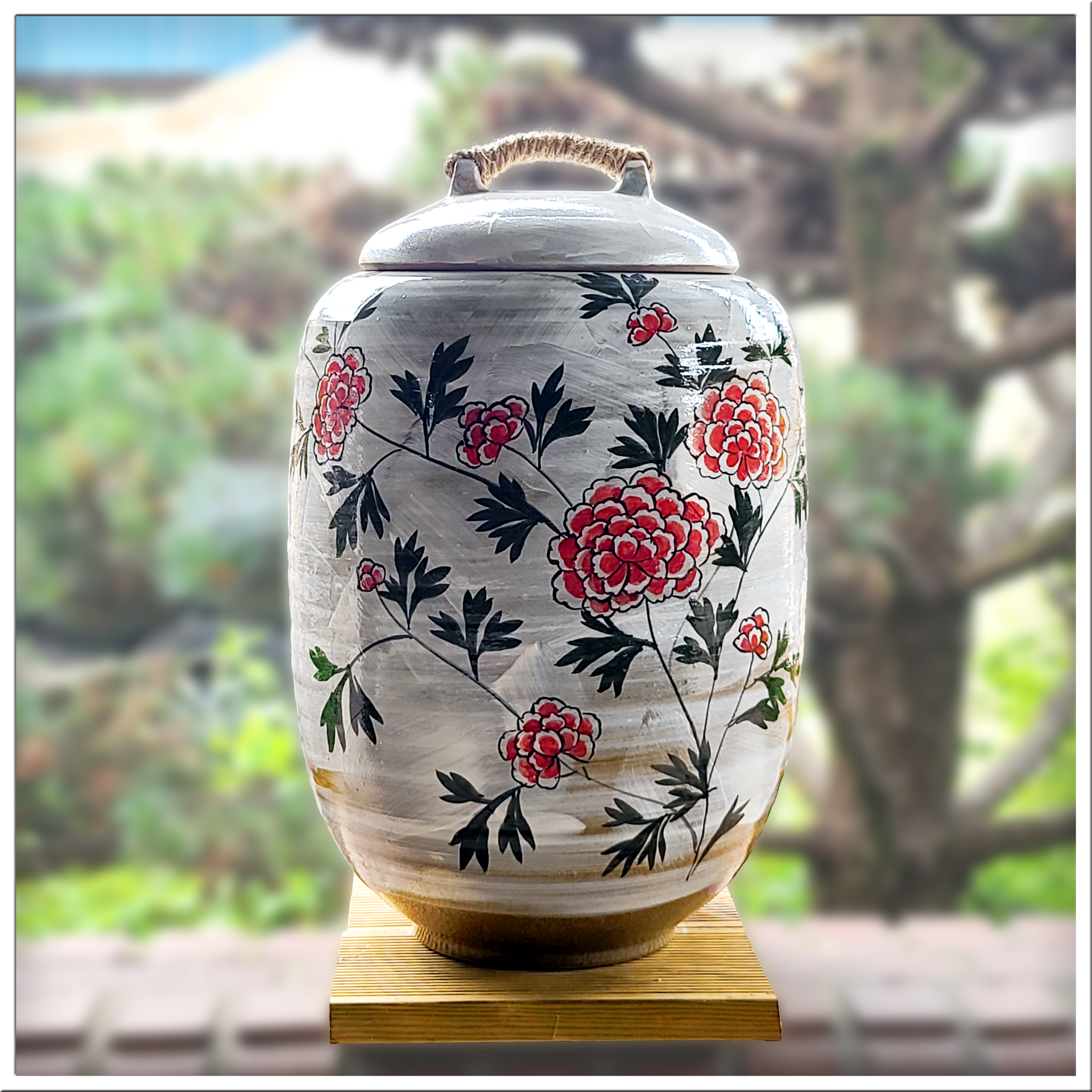 여주흙도예_분청 상감 쌀독 항아리 20Kg 목단 통일자형 150,000원