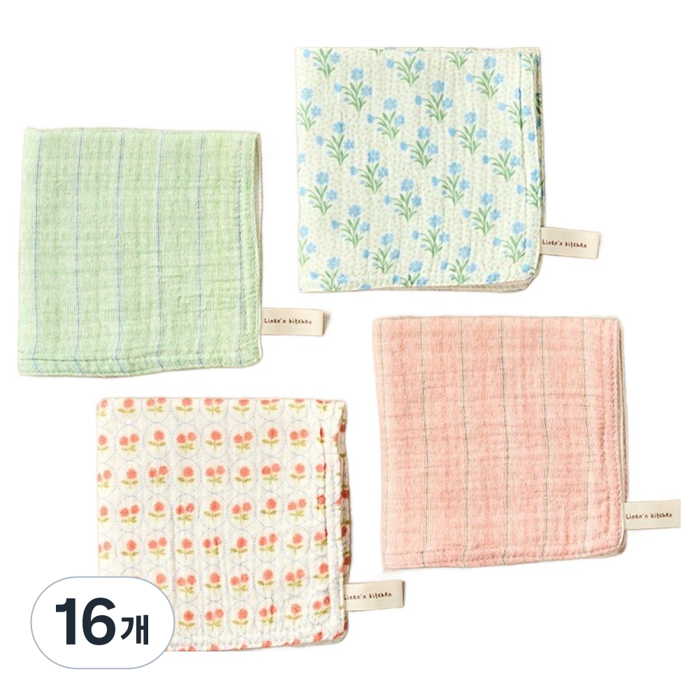 모던하우스 ON L 도톰한 4중지 살림 거즈행주 플라워 스트라이프, 16개 51,600원