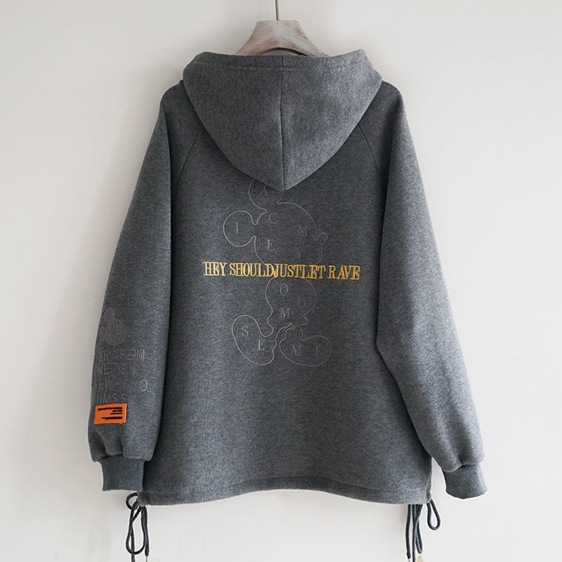 귀여운 프린트 자수 기모 후드집업 아우터 가을겨울 두꺼운 오버핏 여성자켓 빅사이즈 점퍼 17,900원