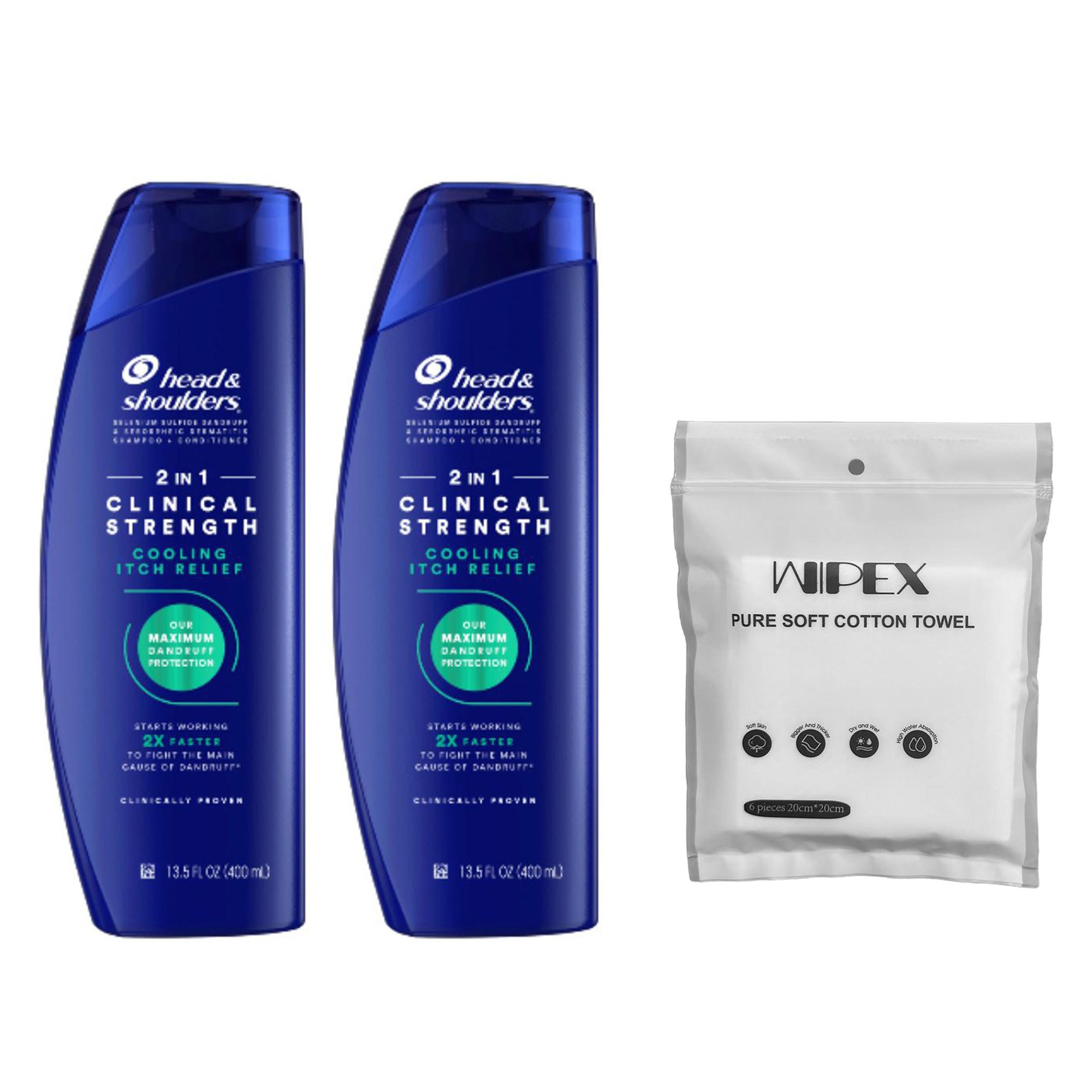 헤드앤숄더 2인1 클리니컬 스트렝스 쿨링 이치 릴리프 샴푸 400ml 2개 + wipex 퓨어 소프트 코튼 타월 화이트 6개입 34,750원