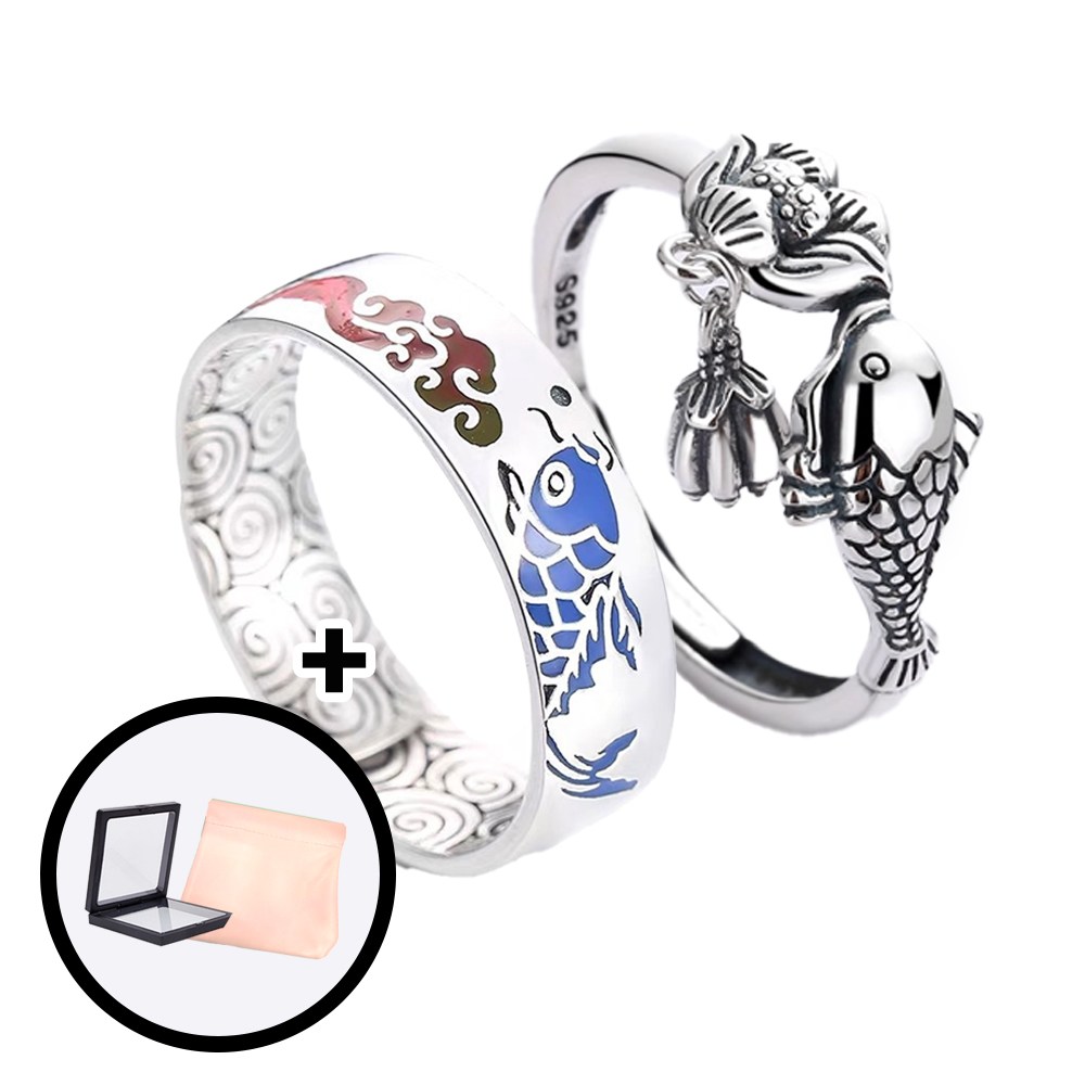 LUMIEVER 복들어오는 잉어 연꽃 조절형 반지 성공 행운 재물 복주머니 여성반지 2개 9,900원