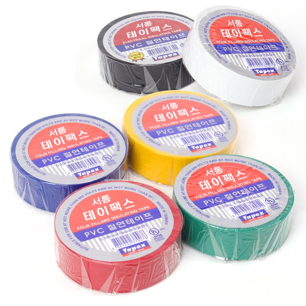 국산 PVC 절연테이프 10M 컬러 백색 검정 전기테이프 전선 절연 마감 700원