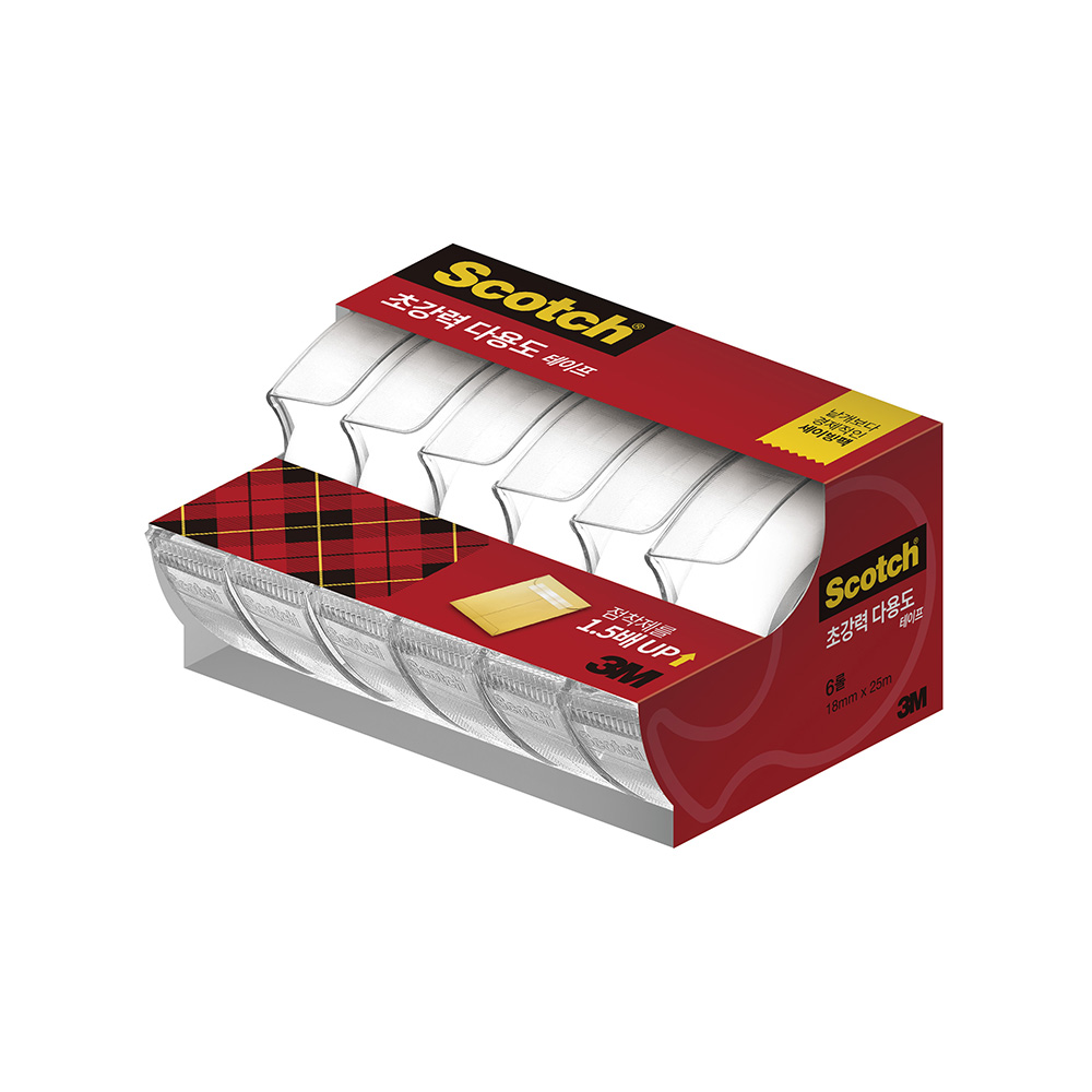 3M 초강력 다용도 투명 테이프 1825D-6 세이빙팩 18mm 25m 내구성 테이프, 단품 15,040원