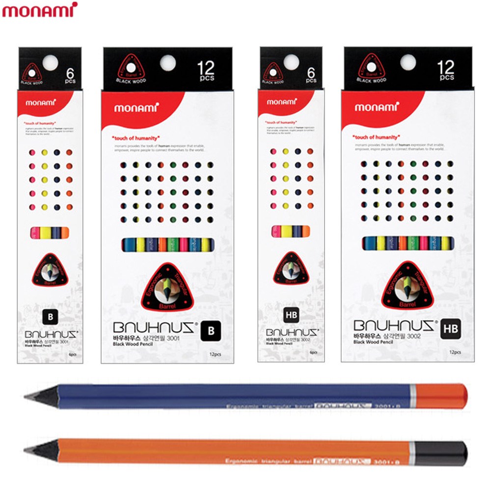 [모나미] 바우하우스 삼각연필 3001B 3002HB 6본입 12본입 2,500원
