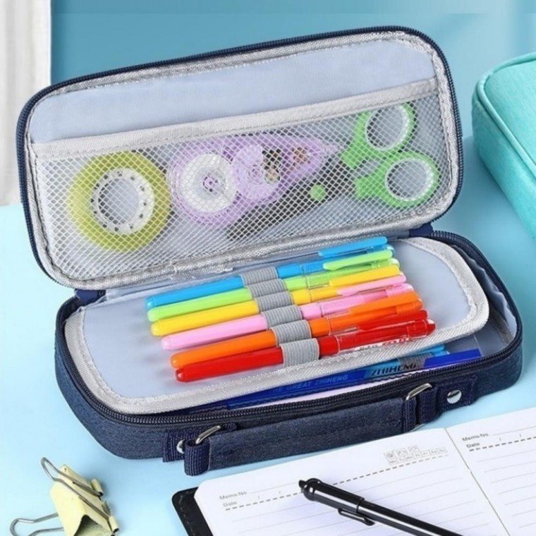 고급파우치 대용량필통 손잡이필통 넓은 (네이비) 고등학생필통 손잡이필통, 상세페이지 참조 15,700원