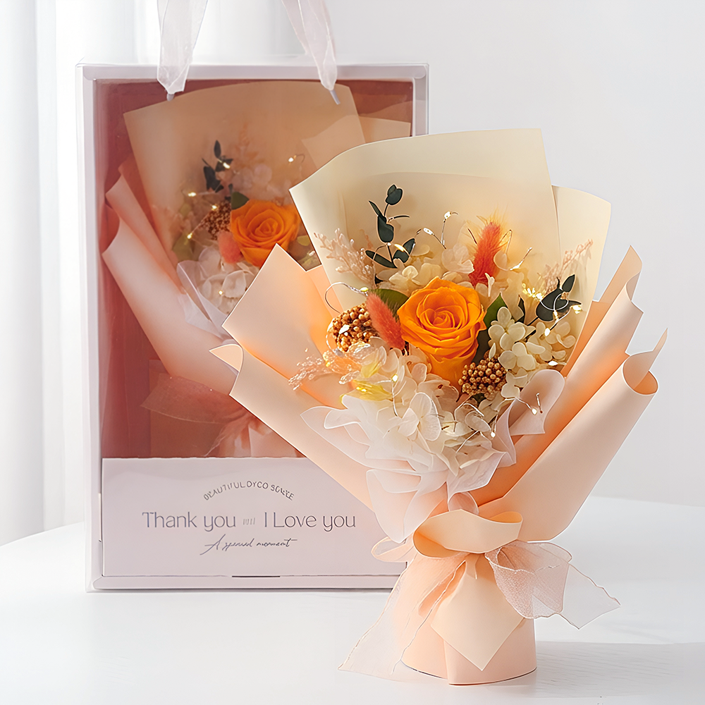 뷰티풀데코센스 생화 프리저브드 LED전구 꽃다발 + 핸들 캐리어, 오렌지, 1개 26,900원