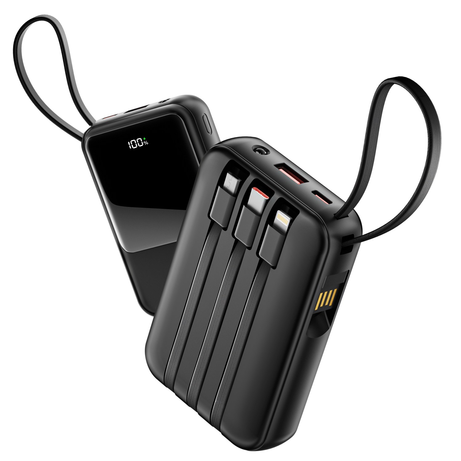 TRYSEEK 고속충전 PD 22.5W  대용량 미니 4in1 케이블 일체형 보조배터리 12000mAh 멀티단자 C타입 LED잔량 15,900원