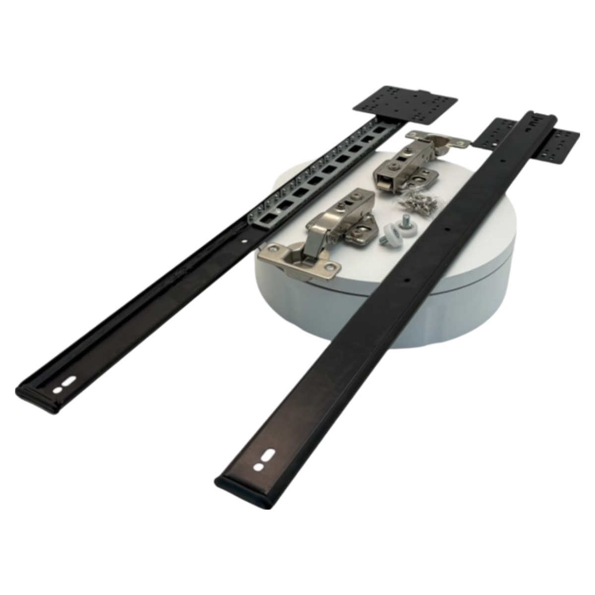 [DG008] 에블럼 히든플리퍼 주방 도어레일 하드웨어 12~28인치레일 (300~700mm)  세트구성: 레일2EA 버퍼힌지2EA 볼트형POM롤러 2EA 20,500원