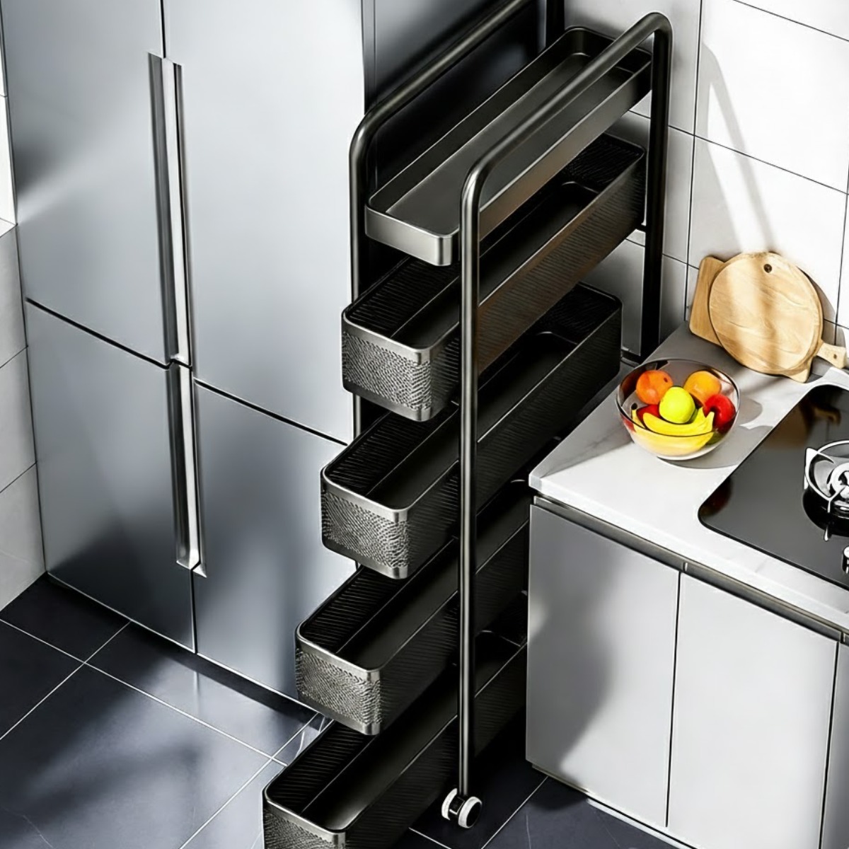 뷰리어스 냉장고 옆 5단 슬림 슬라이딩 서랍형 철제 틈새 트롤리 블랙, 블랙, 5단 73,000원