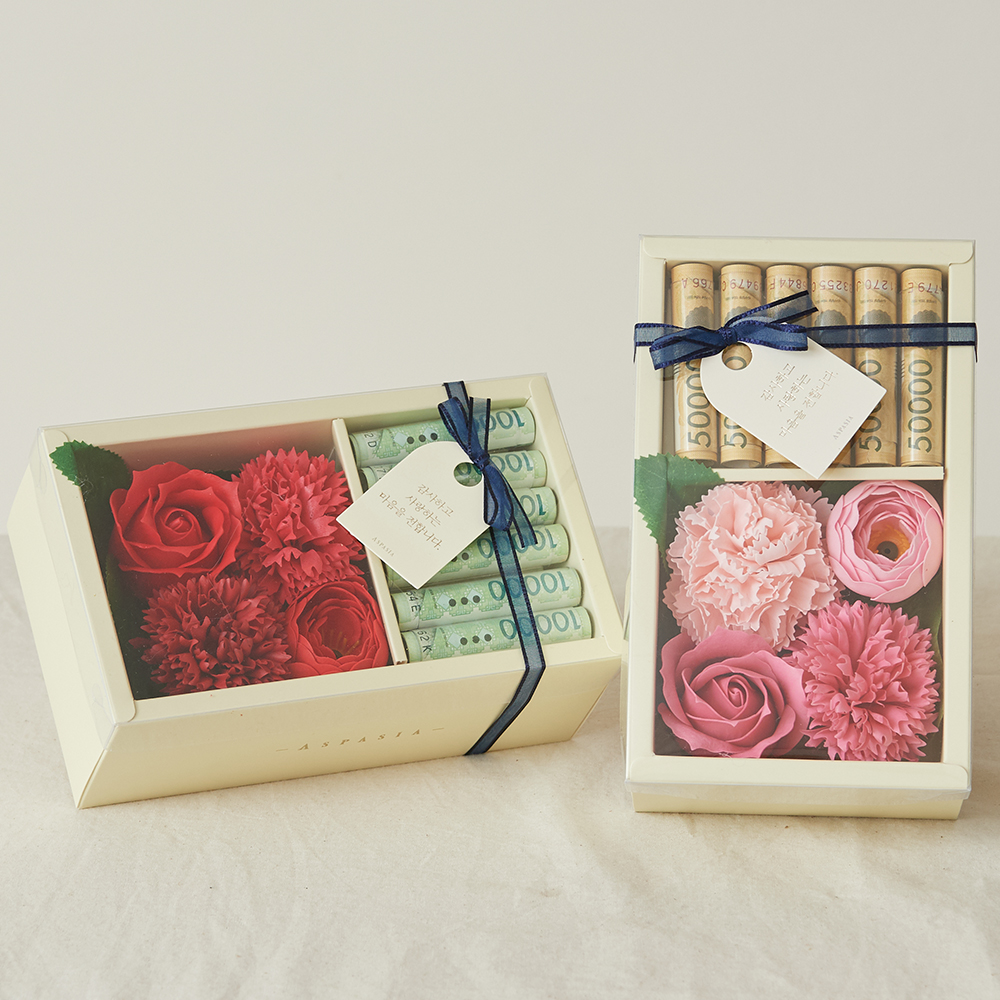 아스파시아 코라 카네이션 비누꽃 용돈박스 + 메세지픽 + 상장카드 + 쇼핑백 19,900원