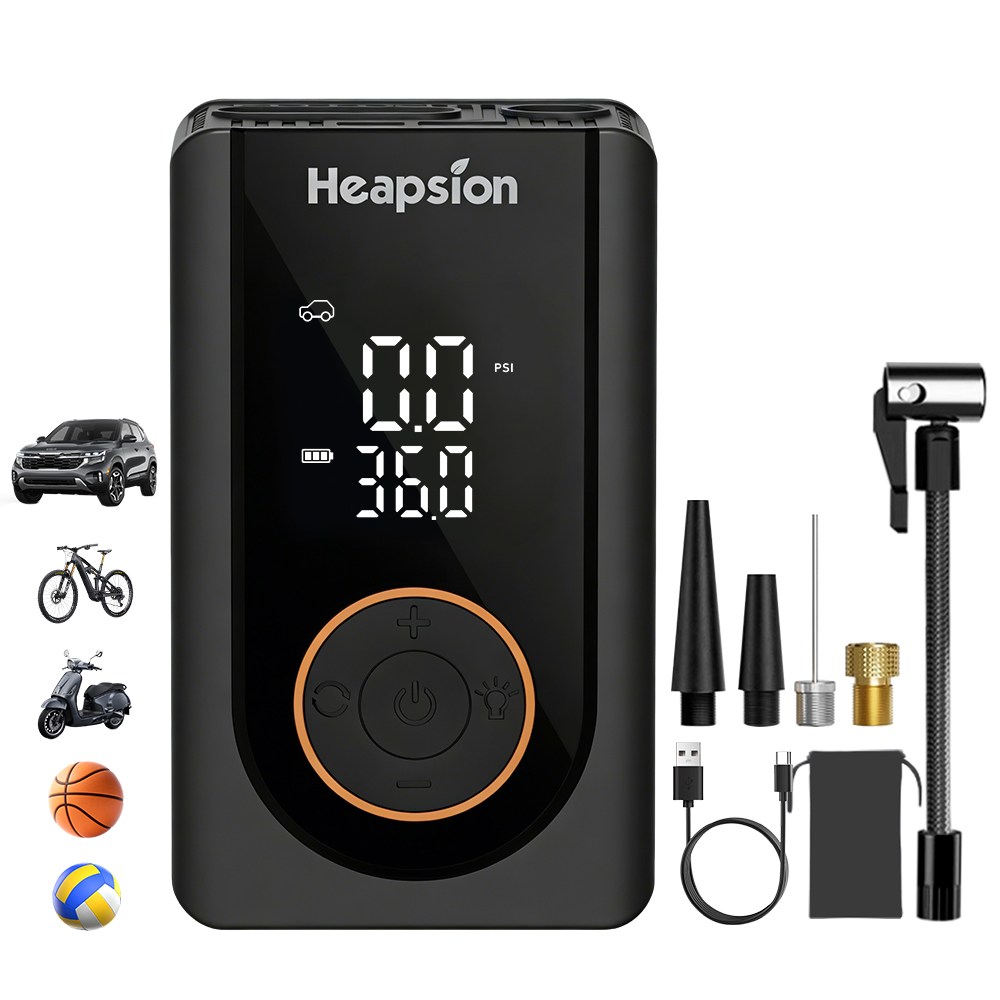 무선 전동 에어펌프 휴대용 7200mAh 다용도 자동차 자전거 타이어 공기주입기 노즐포함, 블랙, 1개 38,000원