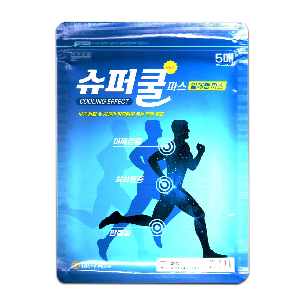 슈퍼쿨파스 일체형 5매입 1개/한번에 붙이는 파스 부종완화 어깨결림 허리통증 관절통 3,000원