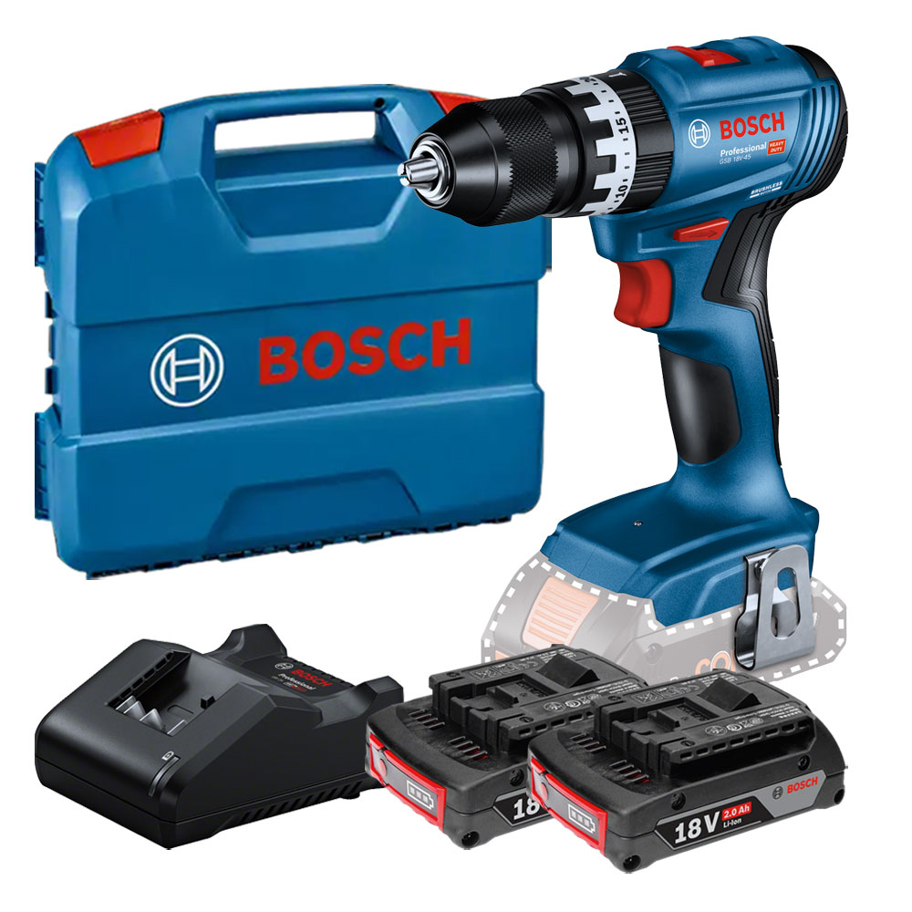 보쉬 GSB18V-45 충전 해머 드릴 18V 2.0Ah 배터리 2개 세트, 1개 220,470원