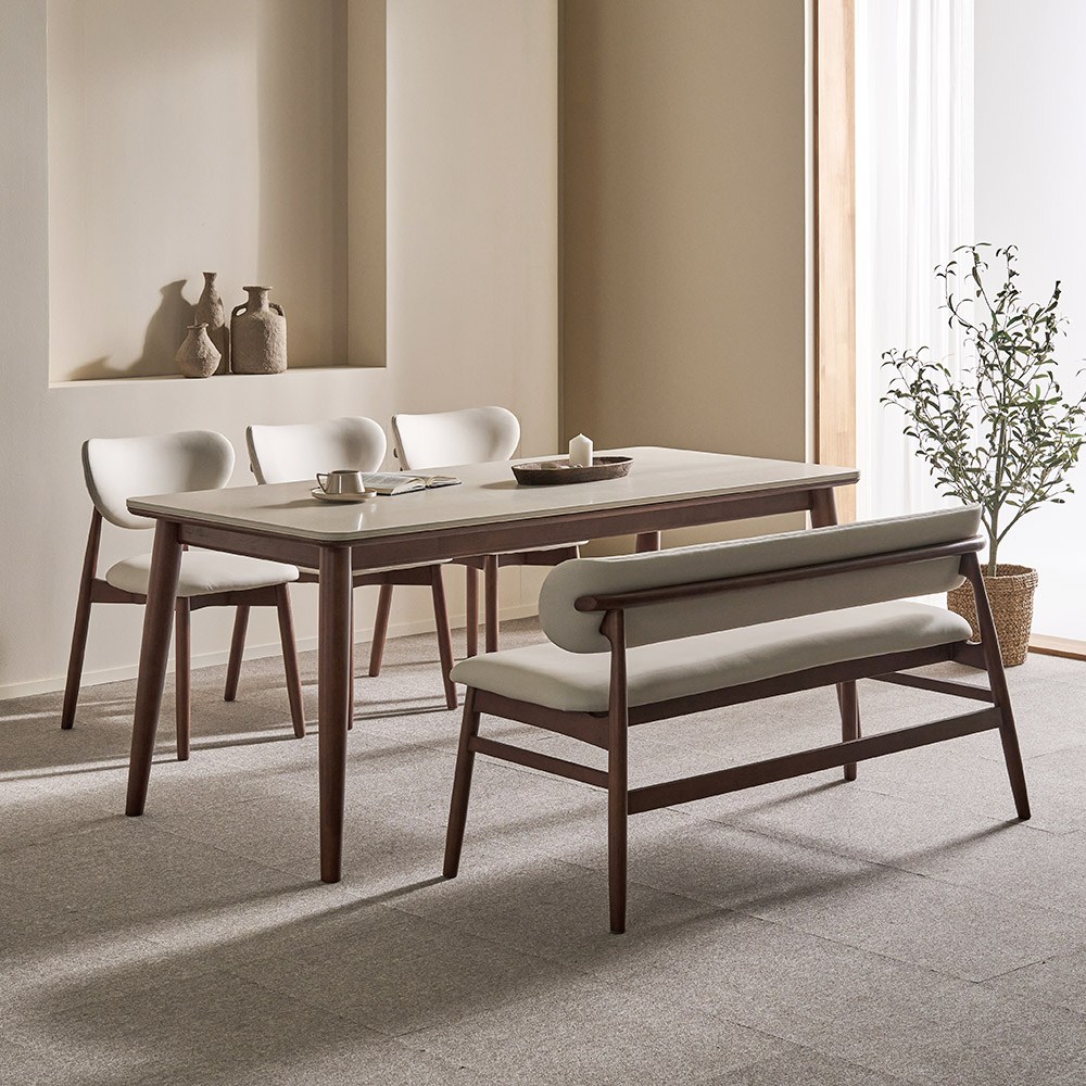 쏠앤까사 오브 고무나무 원목 포세린 세라믹 식탁세트 4인용 6인용 1400 1800, 일반 2 + 벤치 1, 1400-4인 690,000원