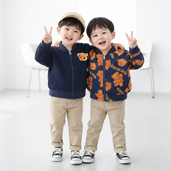 몽실이 프린트베어양면점퍼 아우터 간절기 바람막이 유아 아동 점퍼 24,900원