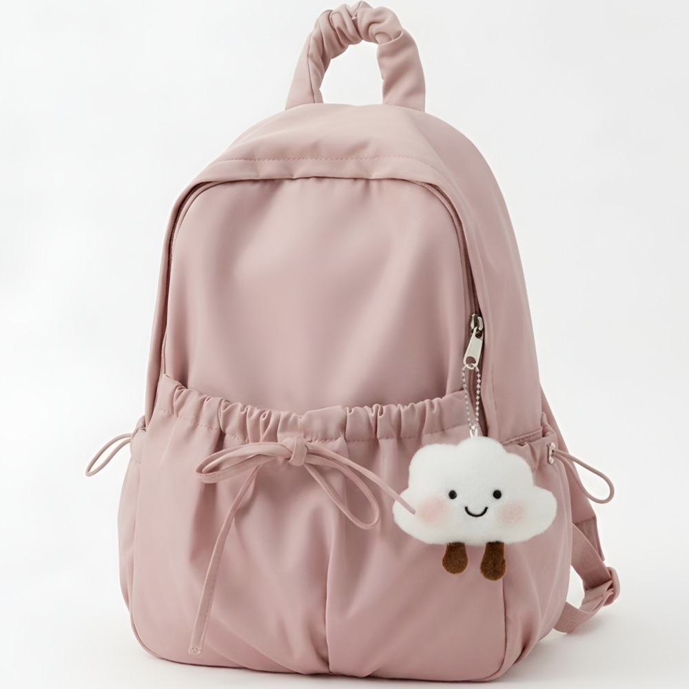 펀베스트 여성 나일론 셔링 백팩 리본 포인트 데일리 가방 키링 세트 36,800원