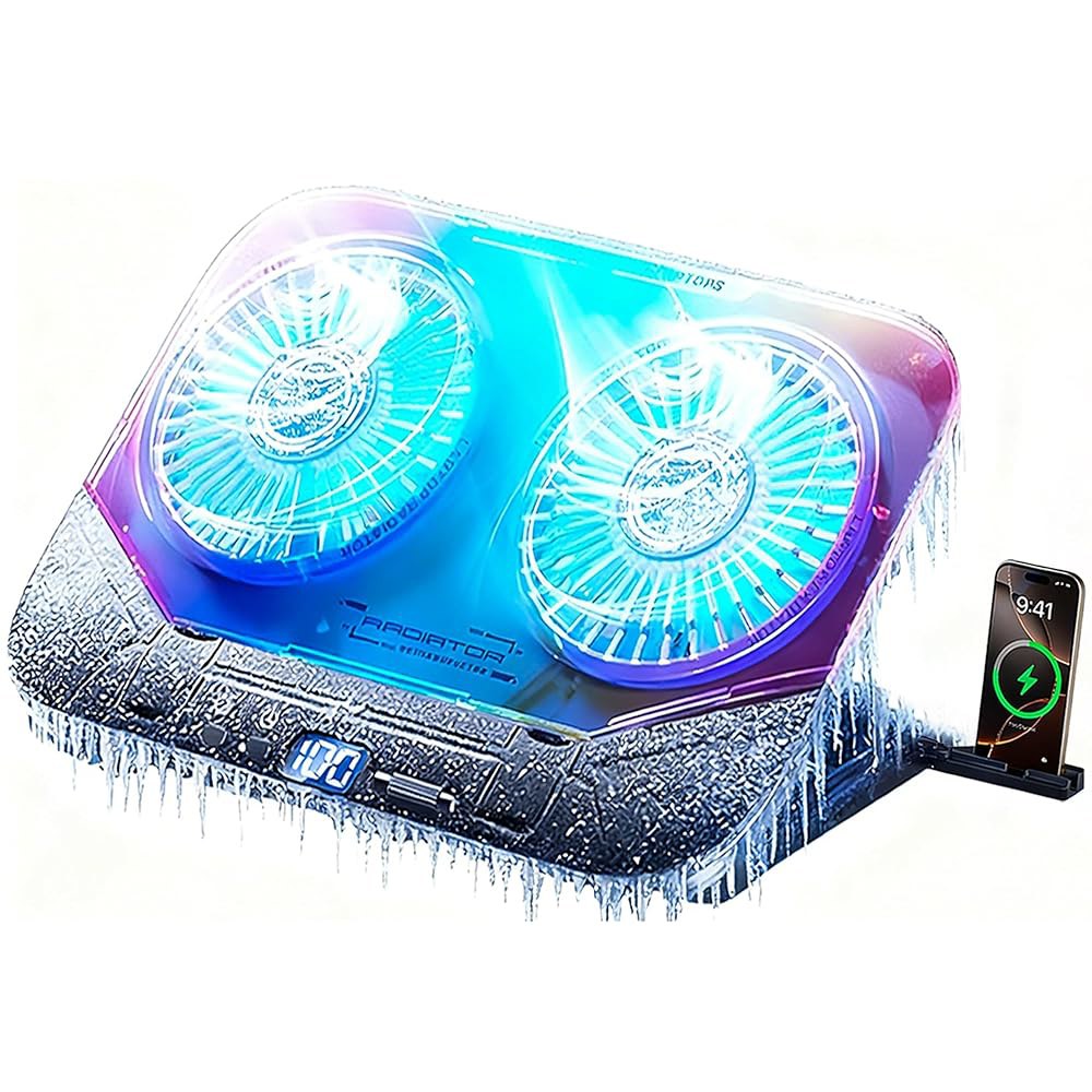 2026년 업그레이드된 듀얼 TEC 쿨러, 게이밍 노트북 강력한 터보 팬 2개, 고속 냉각 12-21인치, 높이 스탠드 5개, 기어 속도 조절기 100개, LCD 화면, RGB, 127,600원