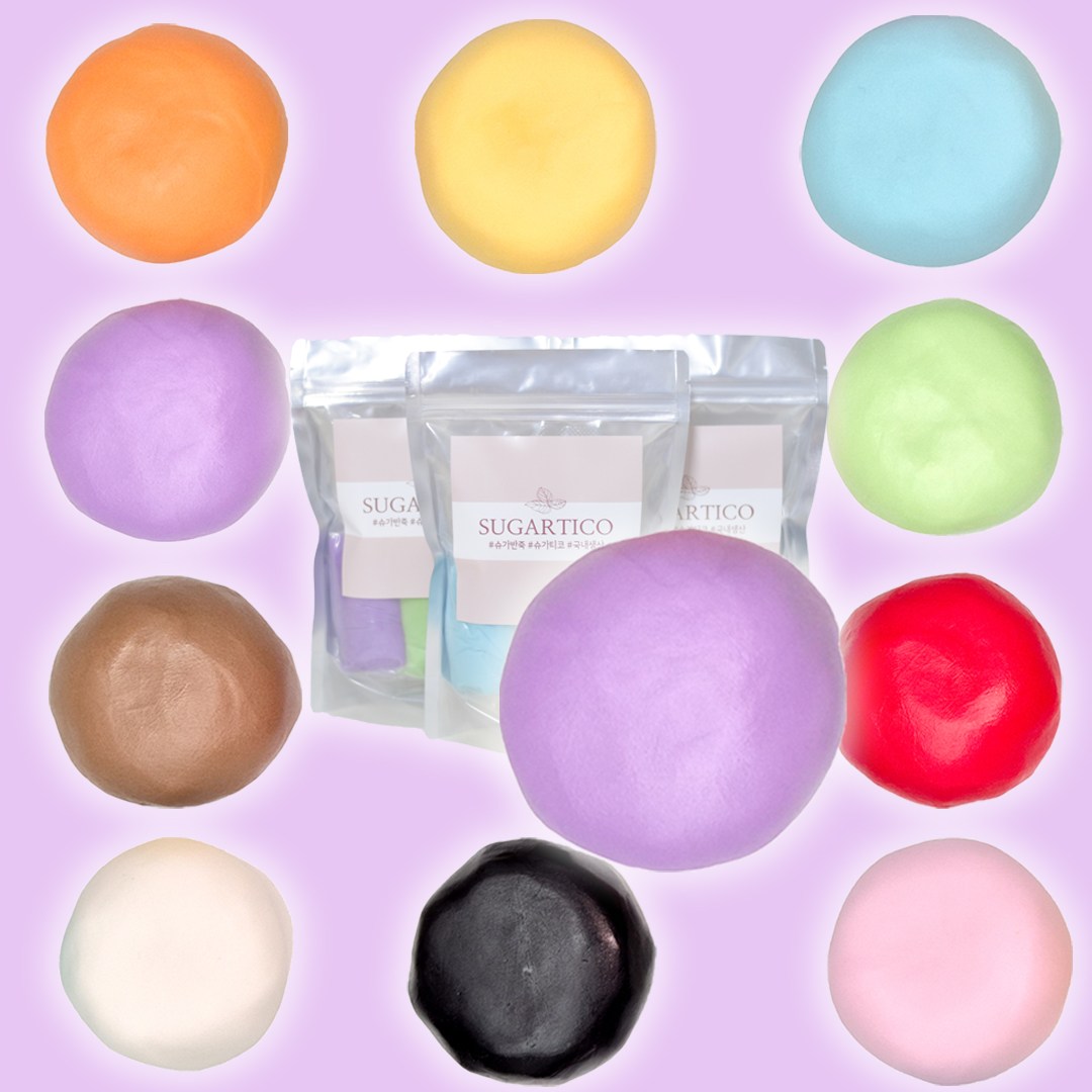 슈가반죽 국내생산 컬러반죽 골라담는 패키지 90g 슈가크래프트 폰던트 파우더 케이크 케익 도우 공예 [원산지:국산] 4,500원