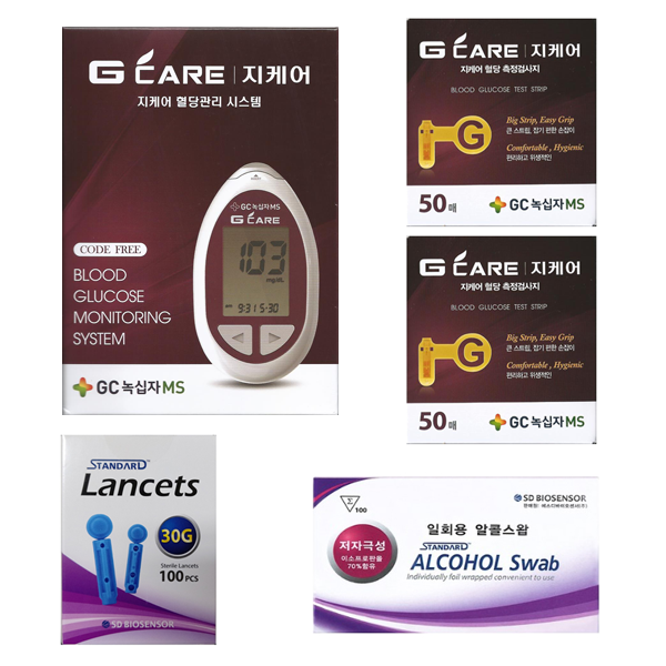 <지케어 / G care> GC녹십자MS 지케어 혈당측정기 풀세트 (기계세트+시험지 100매+채혈침110개+알콜솜100매) SW 39,000원