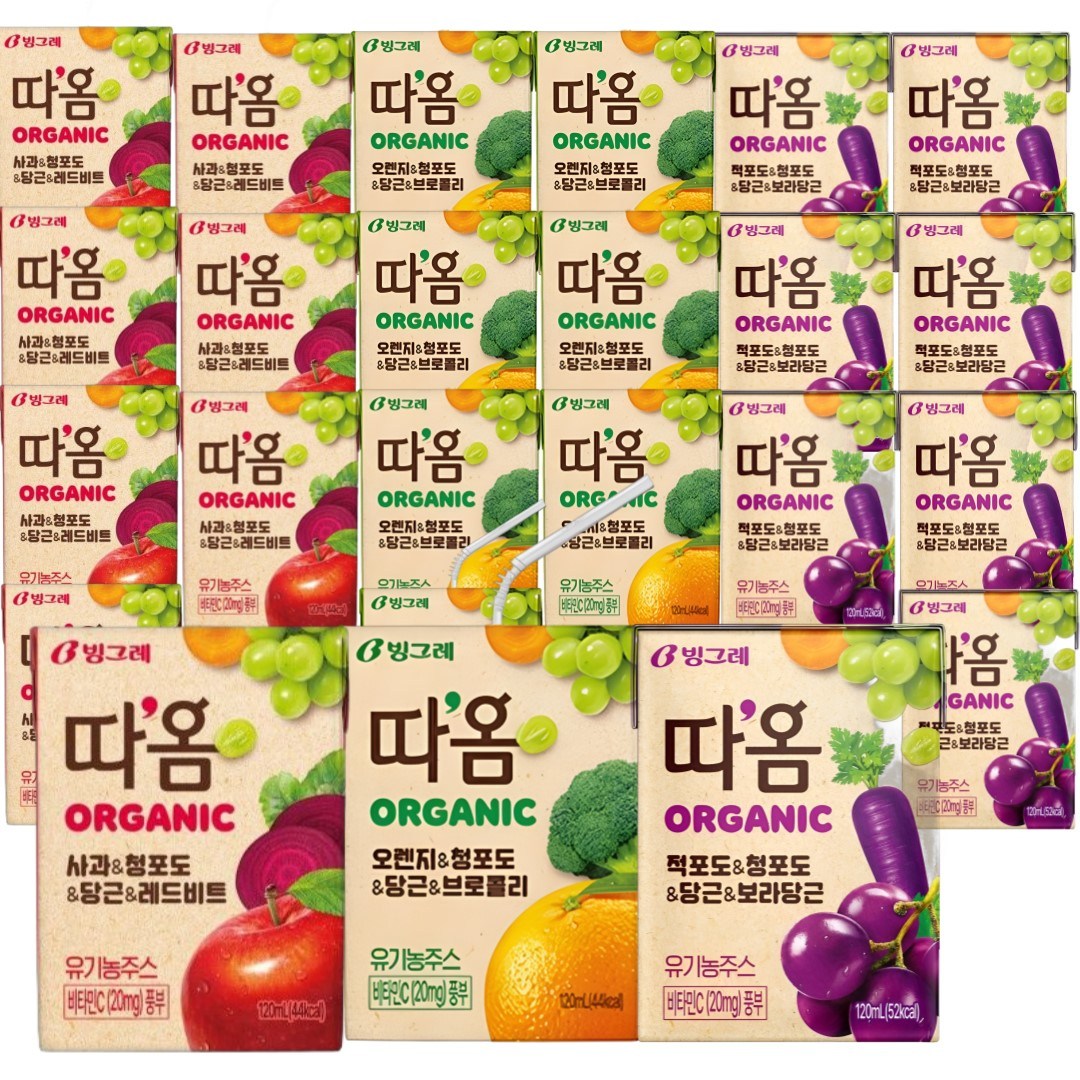 빙그레 따옴 오가닉 주스 혼합3종 120ml(각8입 총24팩) 사과/오렌지/적포도 유기농주스 17,420원