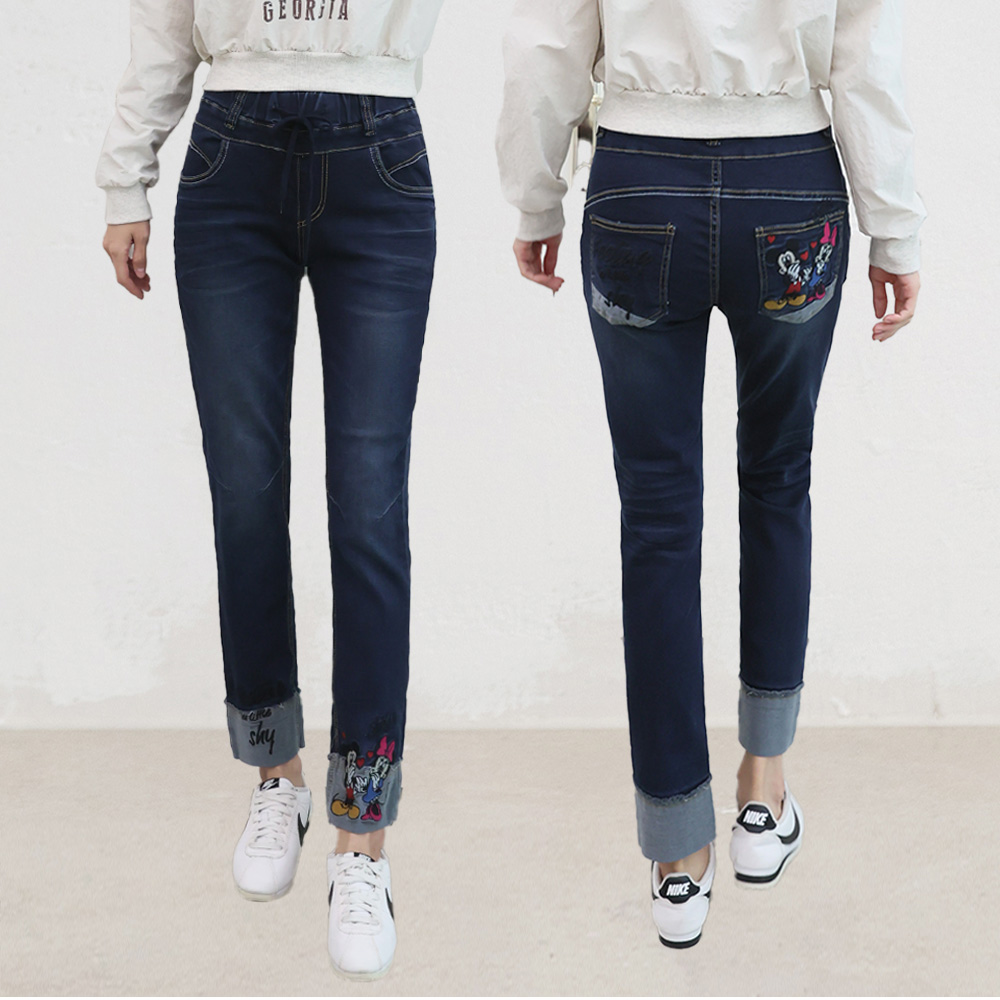 [디즈니] 밑단 여성 겨울 청바지 스판 밴딩 여성 데님팬츠 85,000원