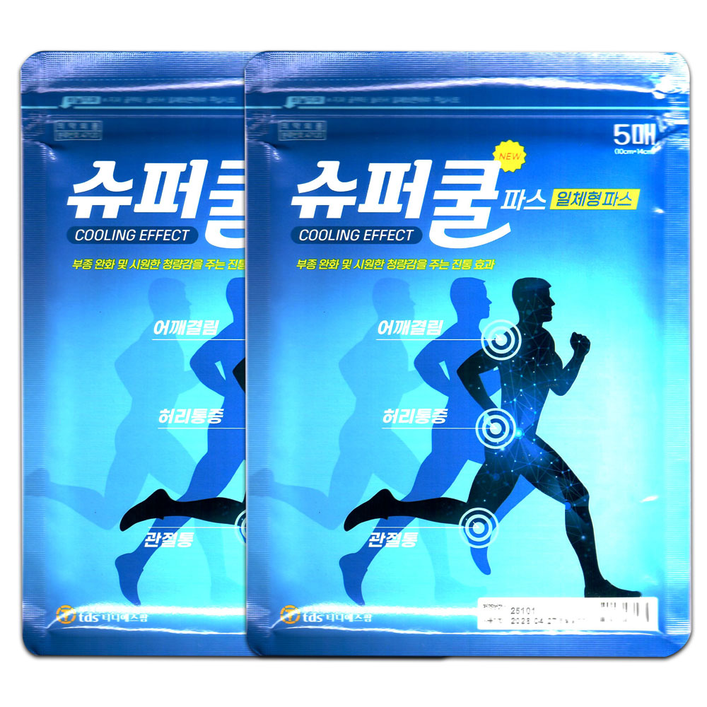 슈퍼쿨파스 일체형 5매입/한번에 붙이는 파스 부종완화 어깨결림 허리통증 관절통 9,000원