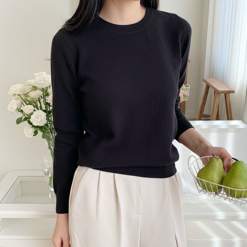 허블리 여성 부드러운 베이직 라운드넥 긴팔 니트티 15,000원