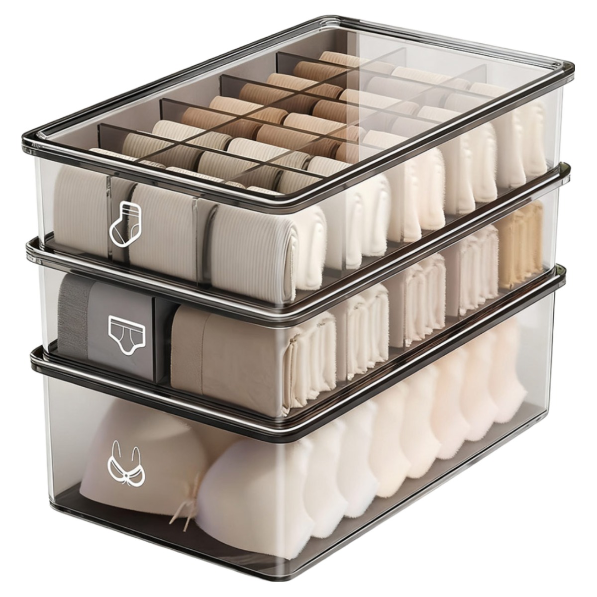 votgl 적층형 칸막이 서랍 속옷 양말 정리 수납함 속옷정리함 3개, 블랙 18,000원