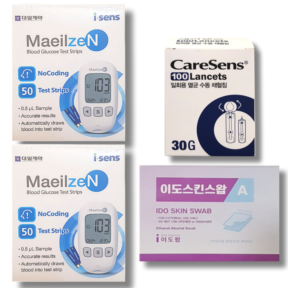 매일잰 시험지 100매+침100개+솜 100매 혈당 측정 검사지 혈당지 당뇨 아이센스 대한의료기 38,300원