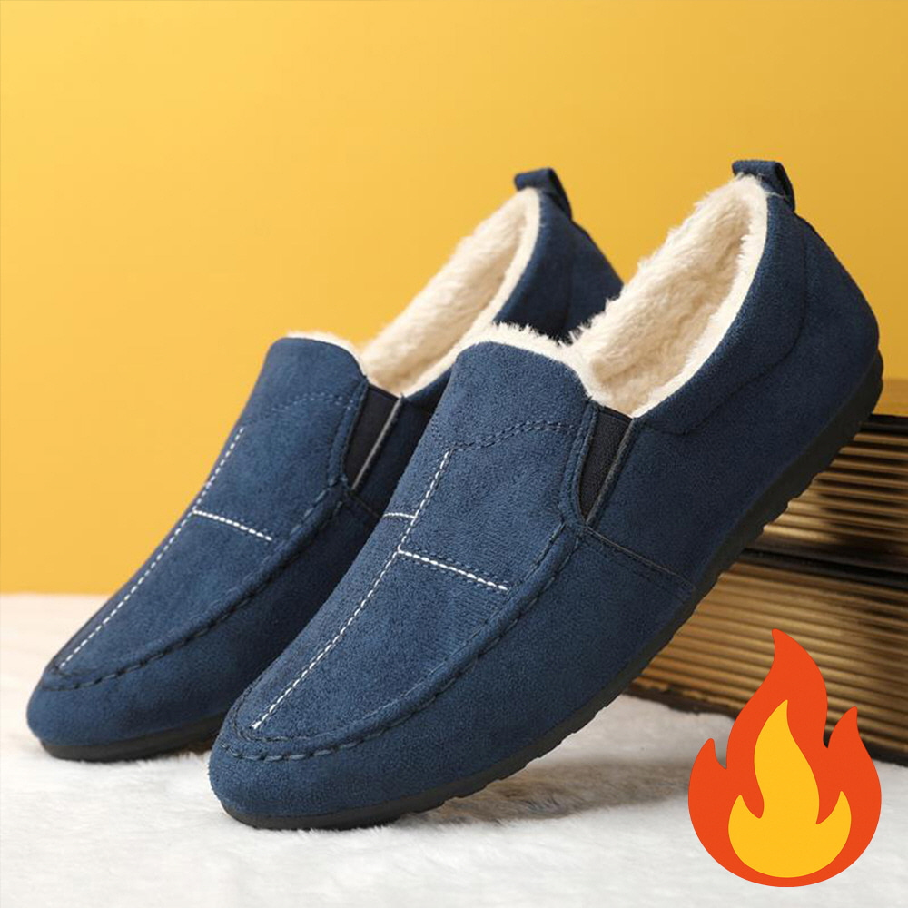 지디오 남성 기모 털 단화 가죽 플랫슈즈 1.5CM 낮은굽 무광 가죽 밴딩 컴포트 방한화 털신 겨울 남자 신발 24,800원