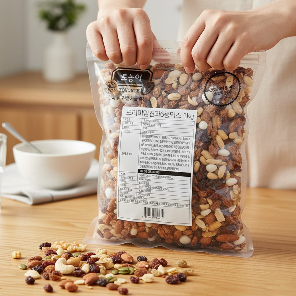 토농이 프리미엄 6종 믹스너트 대용량 견과류 모듬, 1개, 1kg 16,400원
