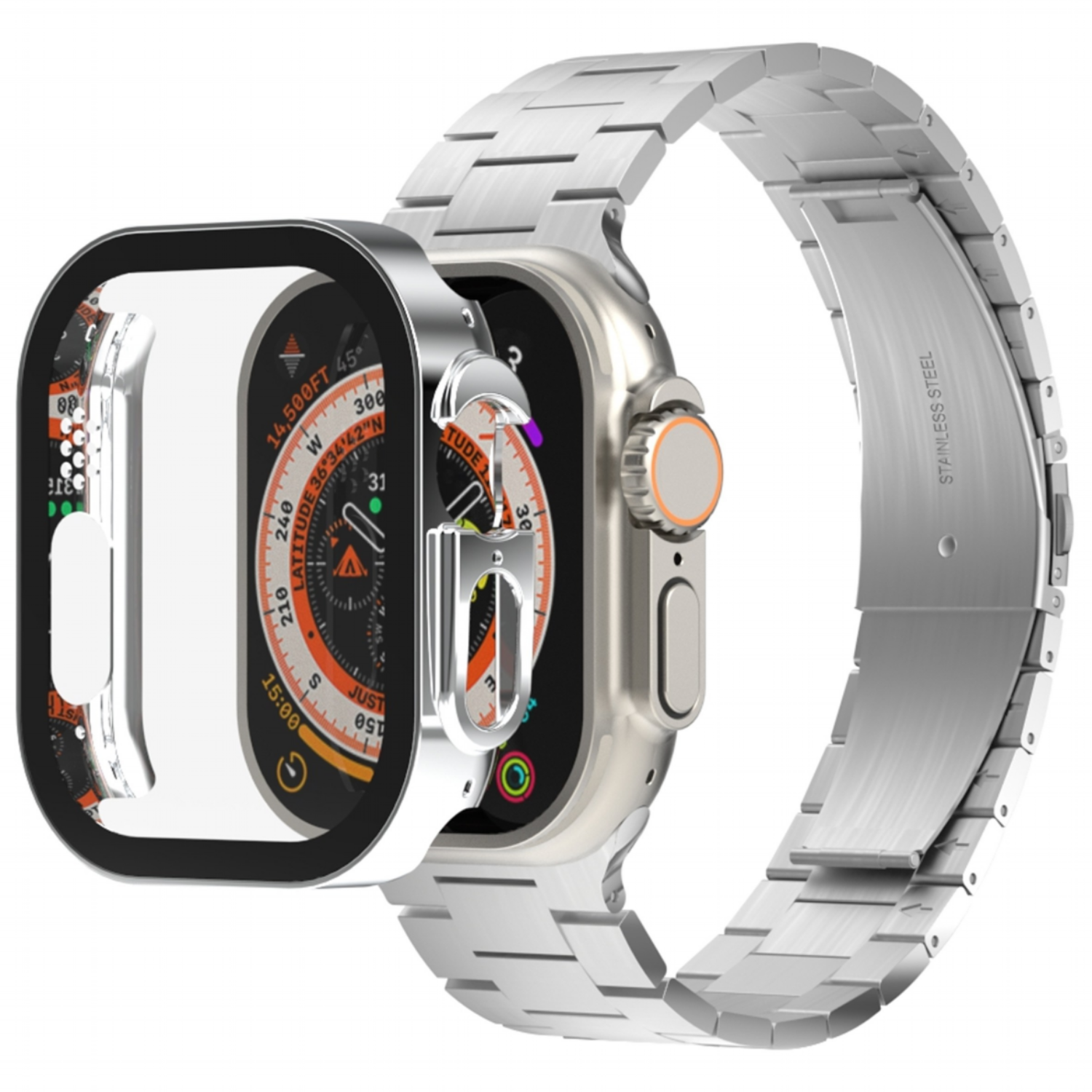 아이메이드잇 애플워치 호환 로이스 메탈 스트랩 + 풀커버 보호 일체형 케이스, 실버 24,900원