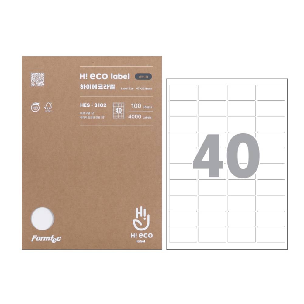 폼텍 친환경라벨 40칸 HES 3102-100매 하이에코 16,900원