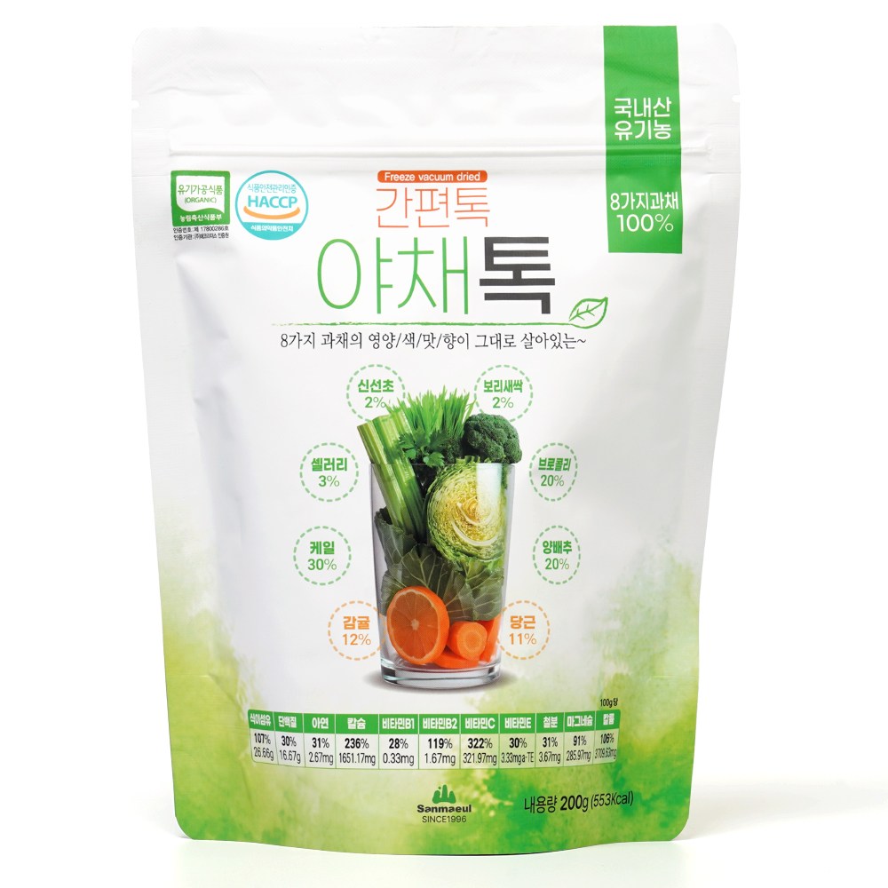 산마을 동결건조 유기농 간편톡 야채톡 200g 대용량 생식 가루 분말, 1개, 200g 49,500원