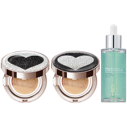 [쿠션15g+쿠션15g+앰플50ml] 1+1+1 트윙클라 앰플 + 풀커버 주얼리 쿠션 21호 23호 선택 [복합 피부 추천 쿠션], 1개, 실버하트23호+블랙하트23호(복합)+앰플50ml 39,900원