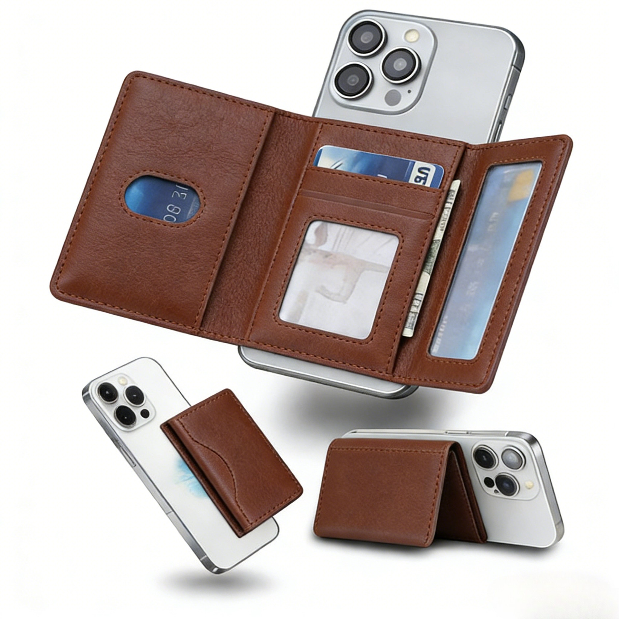 Ceasikery 접이식 확장 저장 강자성 폰 마그세이프 호환 가죽 카드 지갑, 1개, 갈색 13,700원