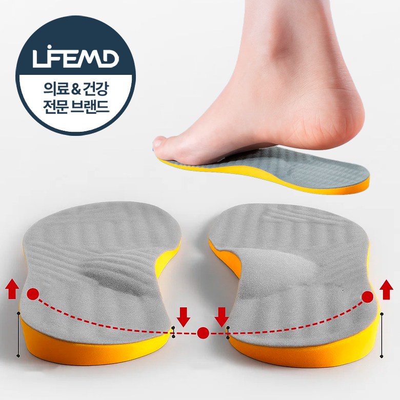 라이프엠디 오다리 교정용 깔창 O자형 다리 평발 교정 기능성 인솔 족저근막염 보조 아치 쿠션 발편한 구름 메모리폼 패드 9,800원
