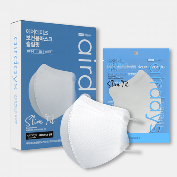 (50매+3D 1매 증정) 에어데이즈 KF94 슬림핏 황사 숨쉬기편한 새부리형 마스크 - 대형 화이트 10매 x 5Box 21,400원