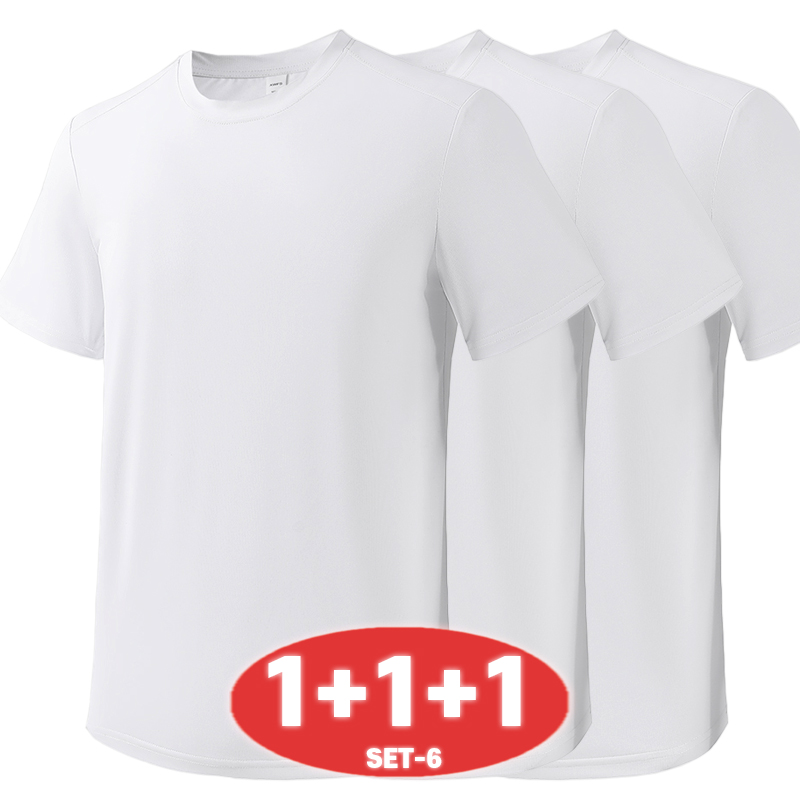 1+1+1 남녀공용 기능성 속건 라운드 반팔티 스포츠 아이스 쿨링 통기성 무지 반팔 티셔츠 3종세트 31,880원