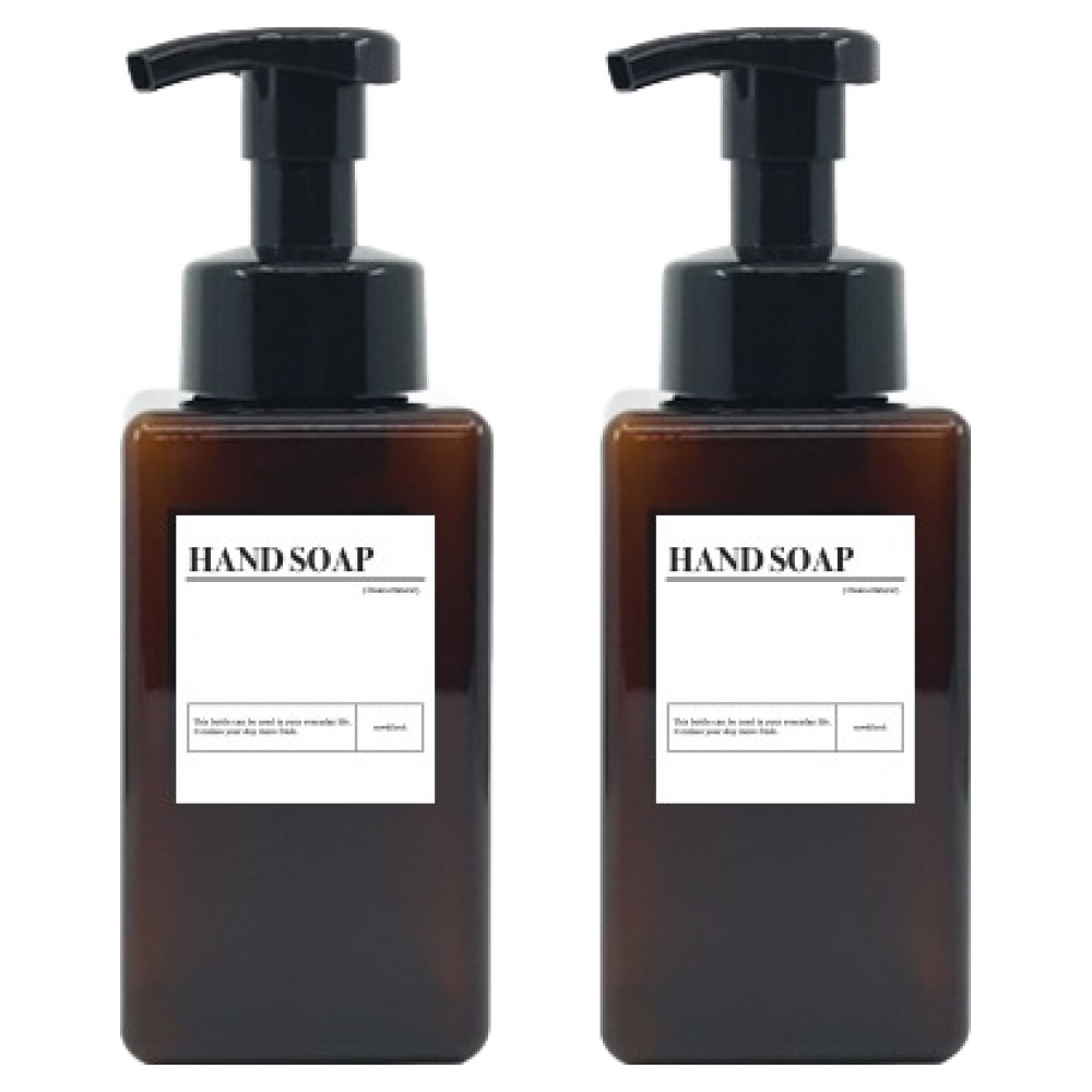 뉴앤룩 욕실 핸드워시 디스펜서 사각 공병 리필용기 거품타입 450ml 2p + HAND SOAP 라벨 2p 세트 7,400원