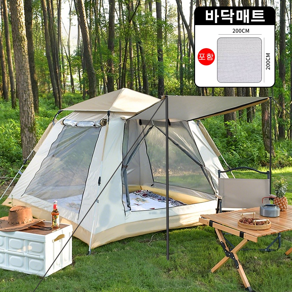 Zaxnouvi 원터치 텐트 3초 자동 펼침 그늘막 텐트 3~4인용 캠핑 휴대용 + 방수매트 포함 58,100원