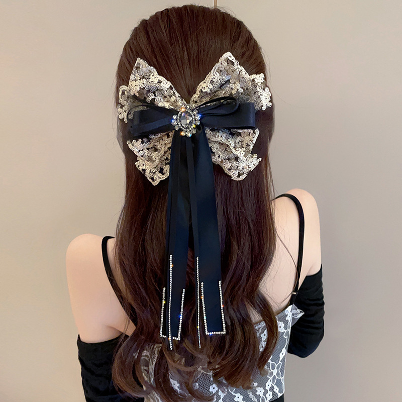 ZMBIRD 화려한 레이스 왕리본 큐빅 포인트 반묶음 자동핀 H2325 11,800원