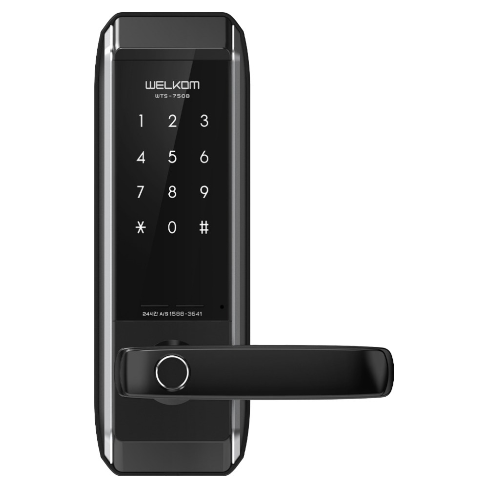 웰콤 손잡이 있음(유리문/샷시문 불가) 지문인식 무타공 도어락, WTS-750B, 방문설치 114,800원